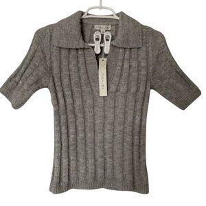 She & Sky NWT Gray V-Neck Short-Sleeve Sweater Women’s L